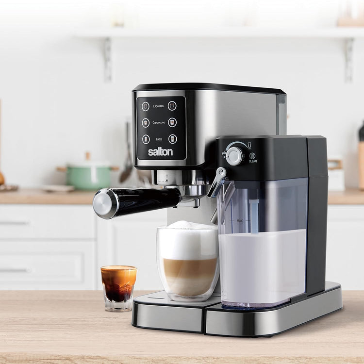 Salton - Machine à Expresso Barista+ 3 en 1, Recipient à Lait Amovible, Acier Inoxydable - Simple Boutique