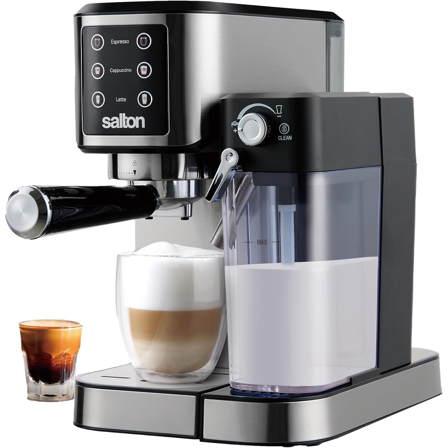 Salton - Machine à Expresso Barista+ 3 en 1, Recipient à Lait Amovible, Acier Inoxydable - Simple Boutique