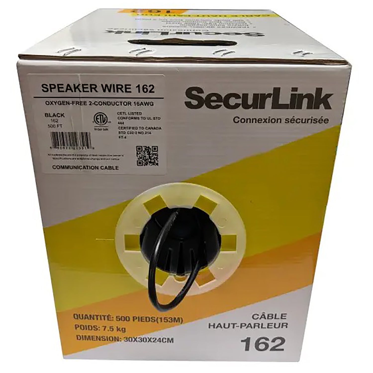 SecurLink - Câble de Haut-Parleur à 2 Conducteurs, 16AWG, Résistance au Feu CMR/FT4, 500 Pieds, Noir - Simple Boutique