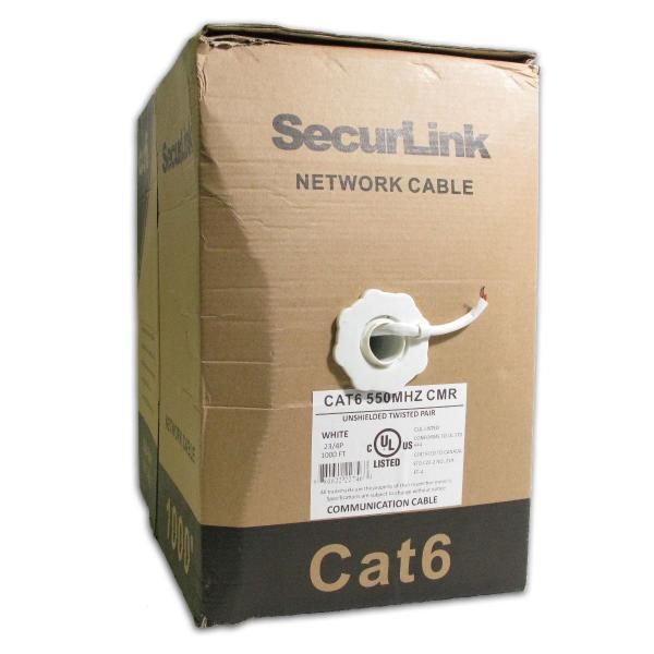SecureLink Câble Réseau Cat6 UTP Solide 550 MHz, CMR, Blanc, Bobine de 1000 pieds - Simple Boutique