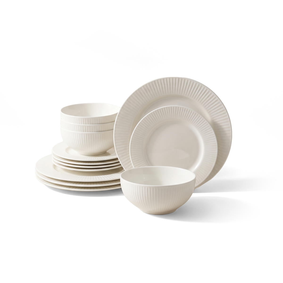 Service de vaisselle 12 pièces en porcelaine fine gaufrée « Hilary » JS Gourmet – Blanc - Simple Boutique