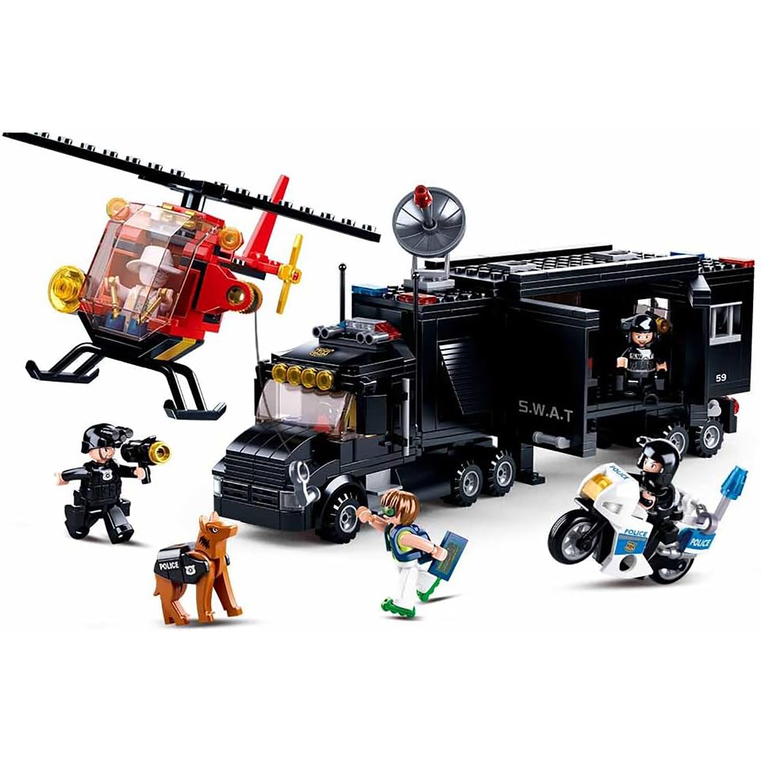 Sluban - Ensemble de Blocs de Construction Camion de Police, Hélicoptère et 5 Figurines, 540 Pièces - Simple Boutique