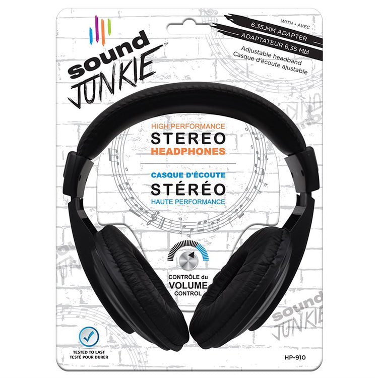 SoundJUNKIE - Casque d'écoute Stéréo Filaire avec Contrôle du Volume, Noir - Simple Boutique