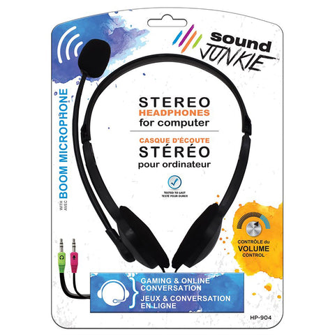 SoundJUNKIE - Casque d'écoute Stéréo pour Ordinateur Avec Microphone, Bandeau Réglable, Noir