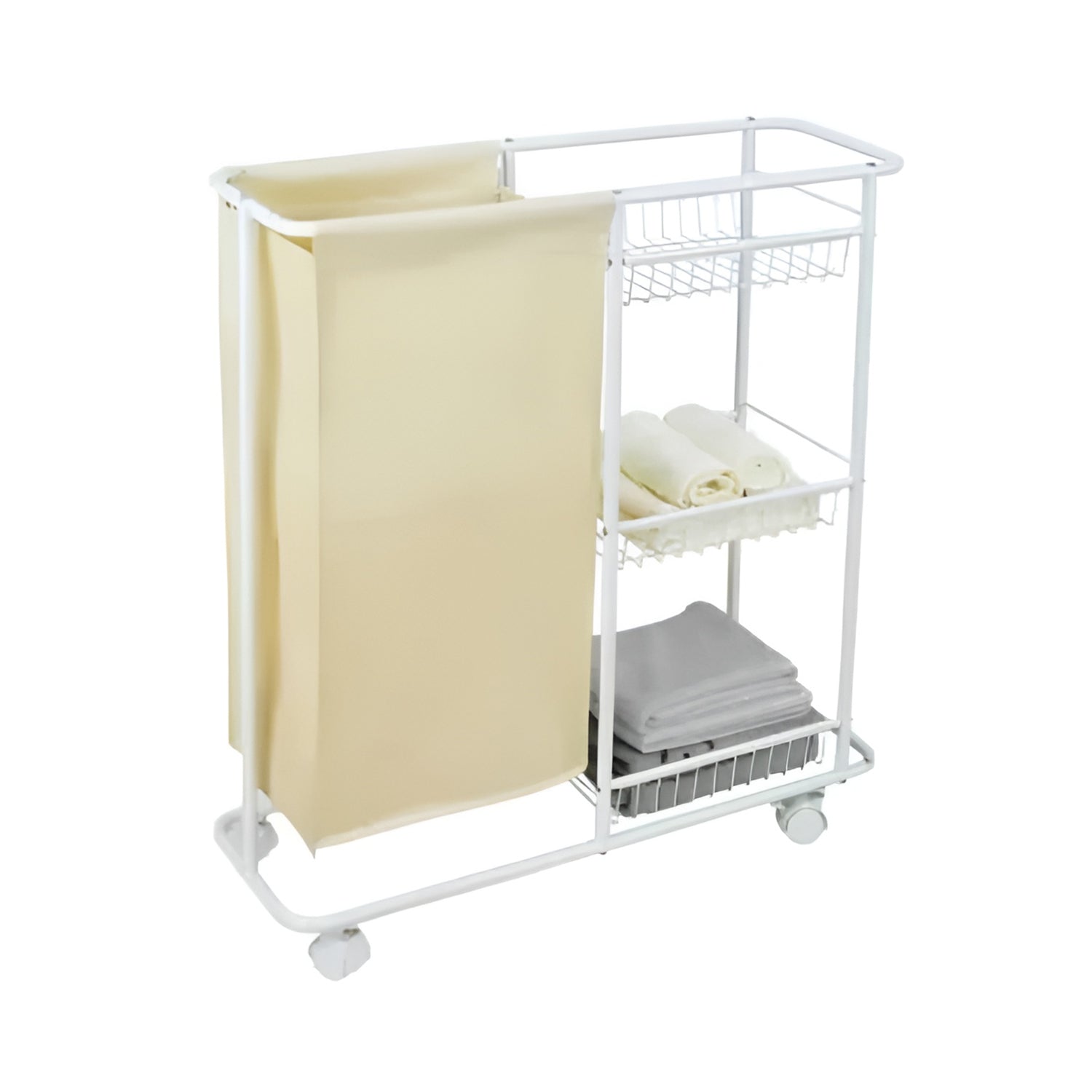 StarNight - Chariot de Salle de Bain avec Rangement et Panier à Linge, Blanc - Simple Boutique