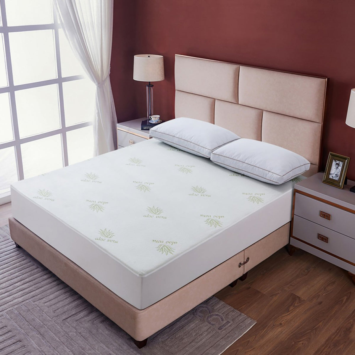 StarNight - Protège-Matelas Rembourré Bambou Aloès Vera, Hypoallergénique - King - Simple Boutique