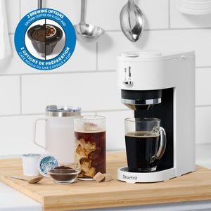 Starfrit Cafetière 2-en-1 compatible K-Cup et café moulu, 1050W, blanche - Simple Boutique