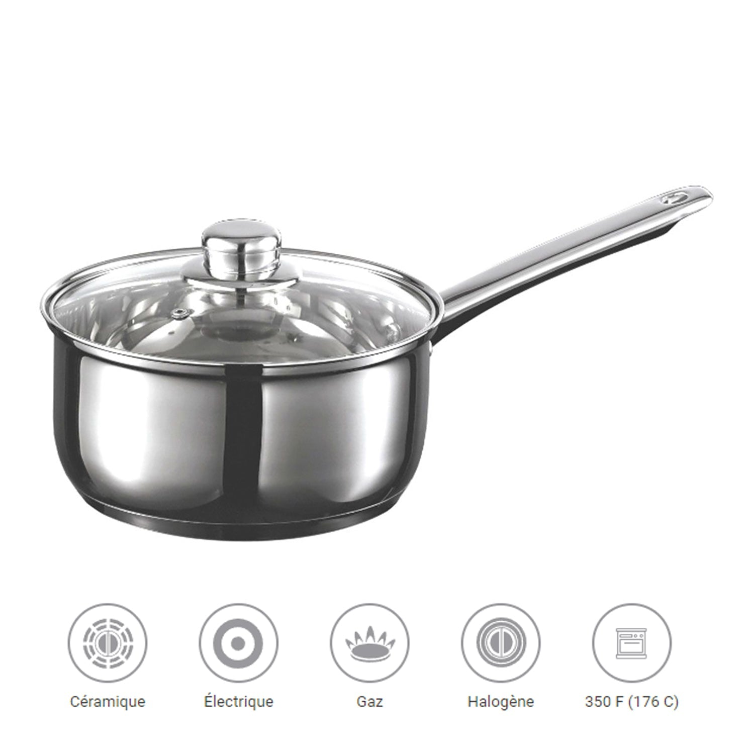 Starfrit - Casserole Everyday Basix avec Couvercle en Verre, Capacité de 1.6 Litre, Acier Inoxydable - Simple Boutique