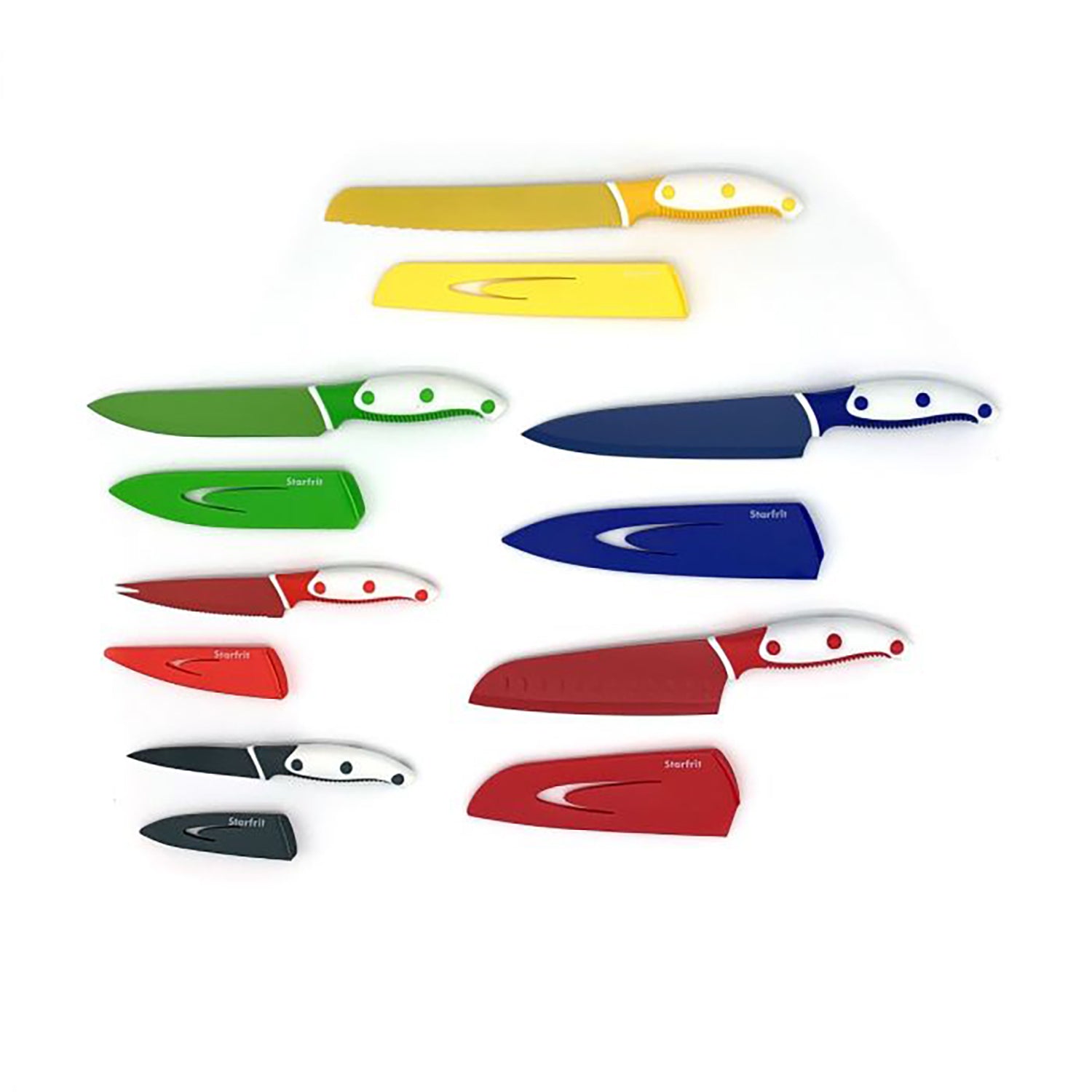 Starfrit - Ensemble de 6 Couteaux de Cuisine avec Étui Proctecteur, Lame en Acier Inoxydable au Carbone - Simple Boutique
