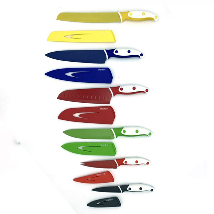 Starfrit - Ensemble de 6 Couteaux de Cuisine avec Étui Proctecteur, Lame en Acier Inoxydable au Carbone - Simple Boutique