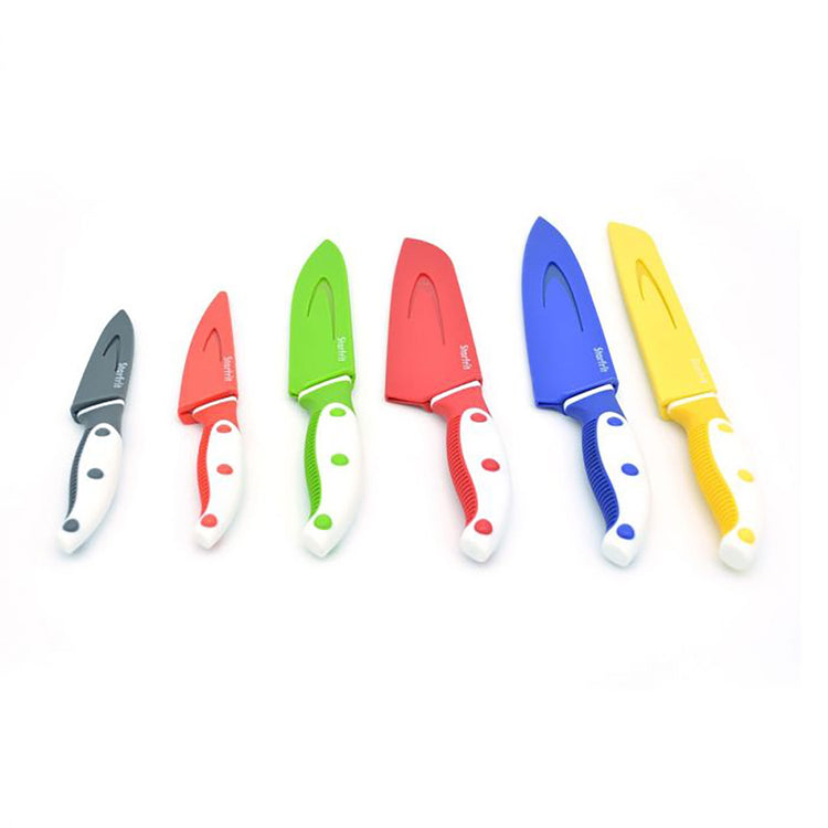 Starfrit - Ensemble de 6 Couteaux de Cuisine avec Étui Proctecteur, Lame en Acier Inoxydable au Carbone - Simple Boutique