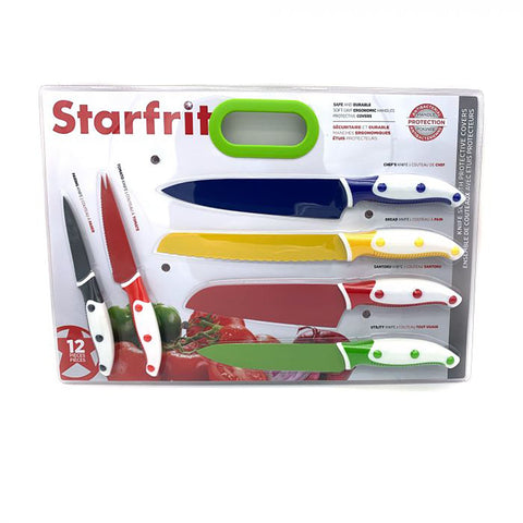 Starfrit - Ensemble de 6 Couteaux de Cuisine avec Étui Proctecteur, Lame en Acier Inoxydable au Carbone