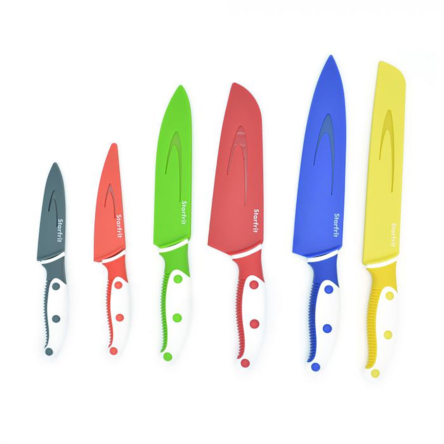 Starfrit - Ensemble de 6 Couteaux de Cuisine avec Étui Proctecteur, Lame en Acier Inoxydable au Carbone - Simple Boutique