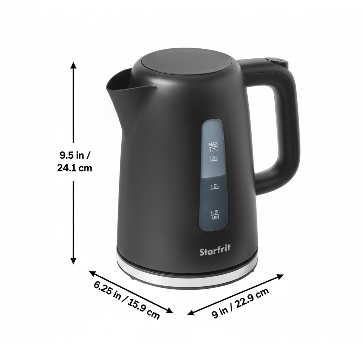 Starfrit Essentials – Bouilloire Électrique 1,7 L, 1500 W, Sans BPA, Base Pivotante 360°, Arrêt Automatique, Noir - Simple Boutique