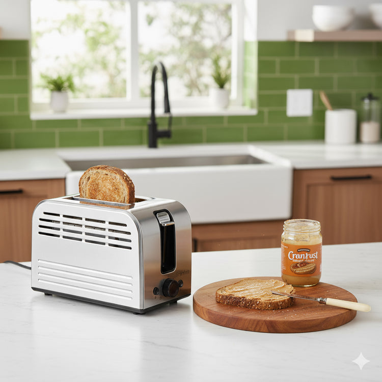 Starfrit Essentials – Grille-pain 2 Tranches, 750 W, Fentes Auto-ajustables, Fonctions Décongeler / Réchauffer / Annuler - Simple Boutique