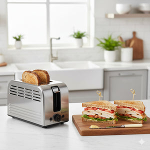 Starfrit Essentials – Grille-pain 2 Tranches, 750 W, Fentes Auto-ajustables, Fonctions Décongeler / Réchauffer / Annuler - Simple Boutique