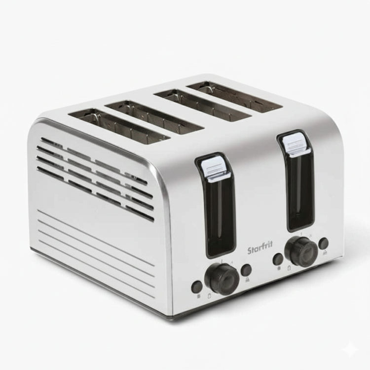 Starfrit Essentials – Grille-pain 4 Tranches, 1500 W, Fentes Auto-ajustables, Fonctions Décongeler / Réchauffer / Annuler - Simple Boutique