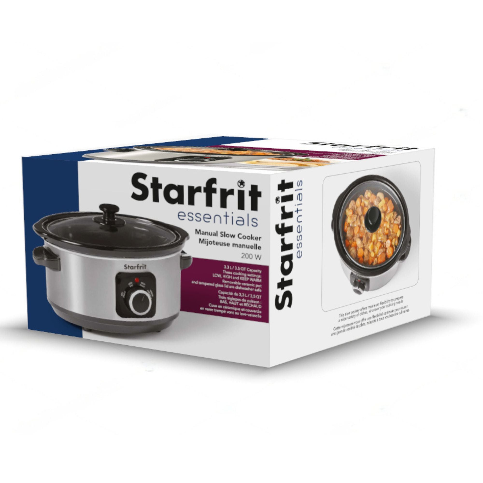 Starfrit Essentials – Mijoteuse Manuelle 3,5 QT (3,3 L) – Cuve en Céramique Amovible, Couvercle en Verre Trempé, 200 W - Simple Boutique