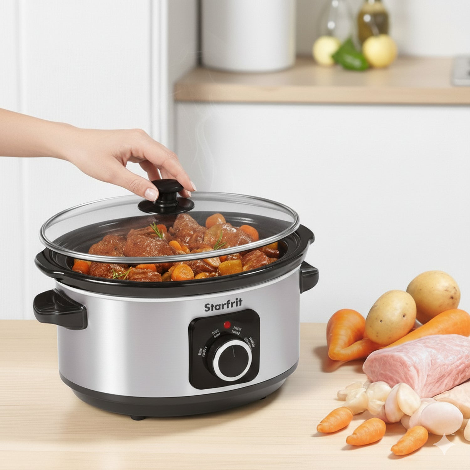 Starfrit Essentials – Mijoteuse Manuelle 3,5 QT (3,3 L) – Cuve en Céramique Amovible, Couvercle en Verre Trempé, 200 W - Simple Boutique