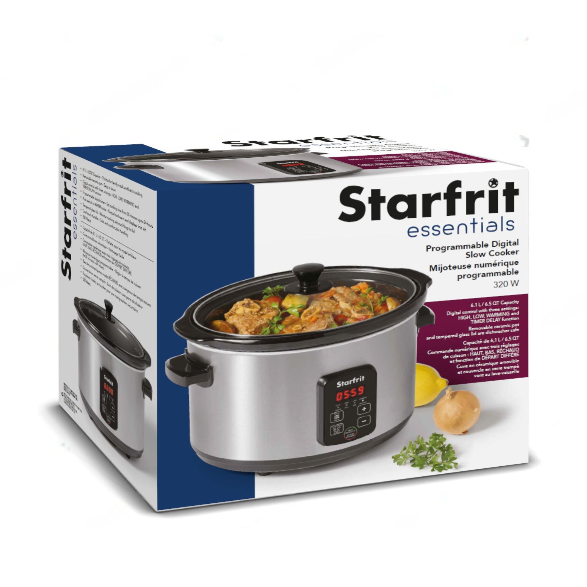 Starfrit Essentials – Mijoteuse Numérique Programmable 6,5 QT (6,1 L) – Céramique Amovible, 320 W, Acier Inoxydable - Simple Boutique