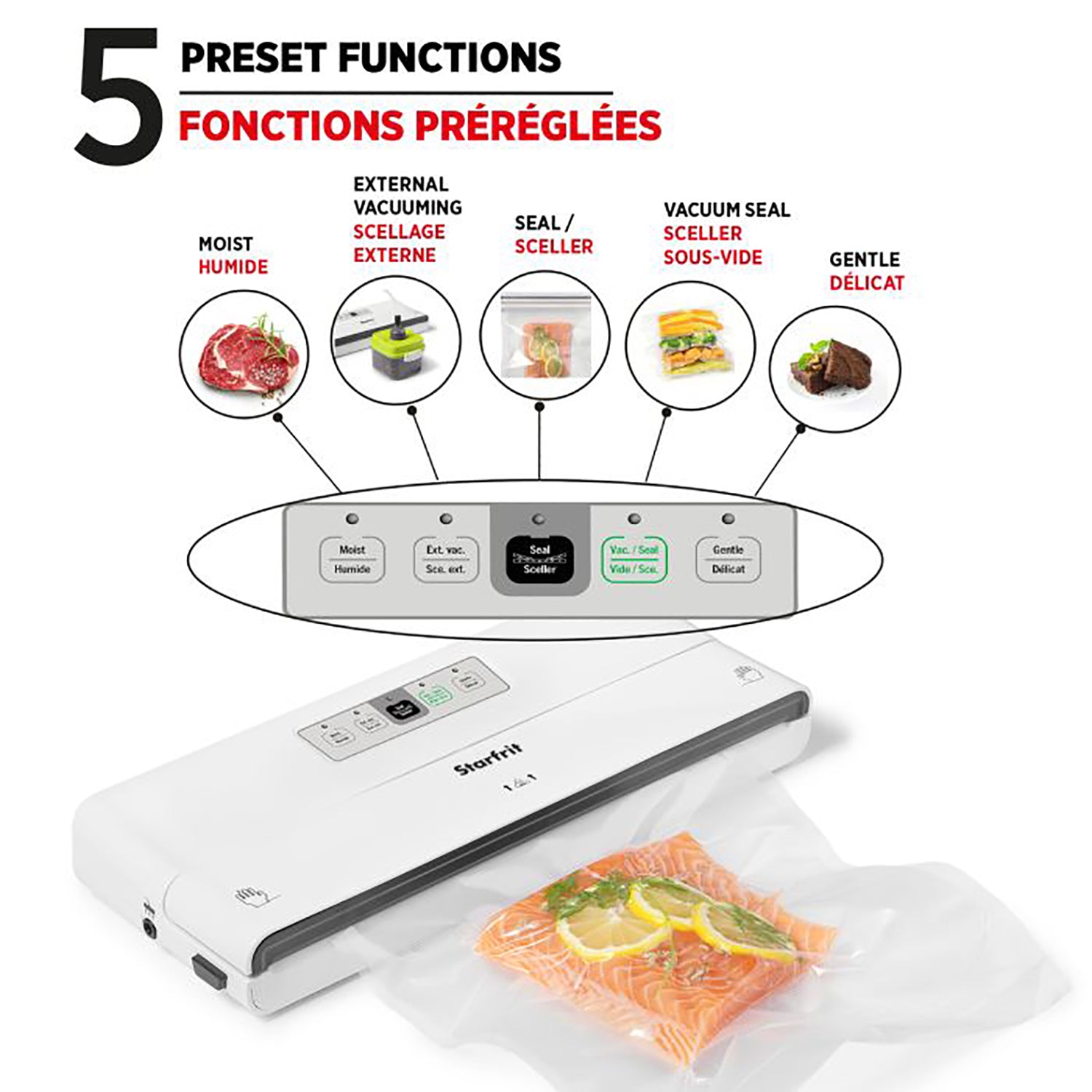 Starfrit - Machine à Emballer Sous-Vide pour Aliment, Comprend 1 Rouleau de Sac, Blanc - Simple Boutique