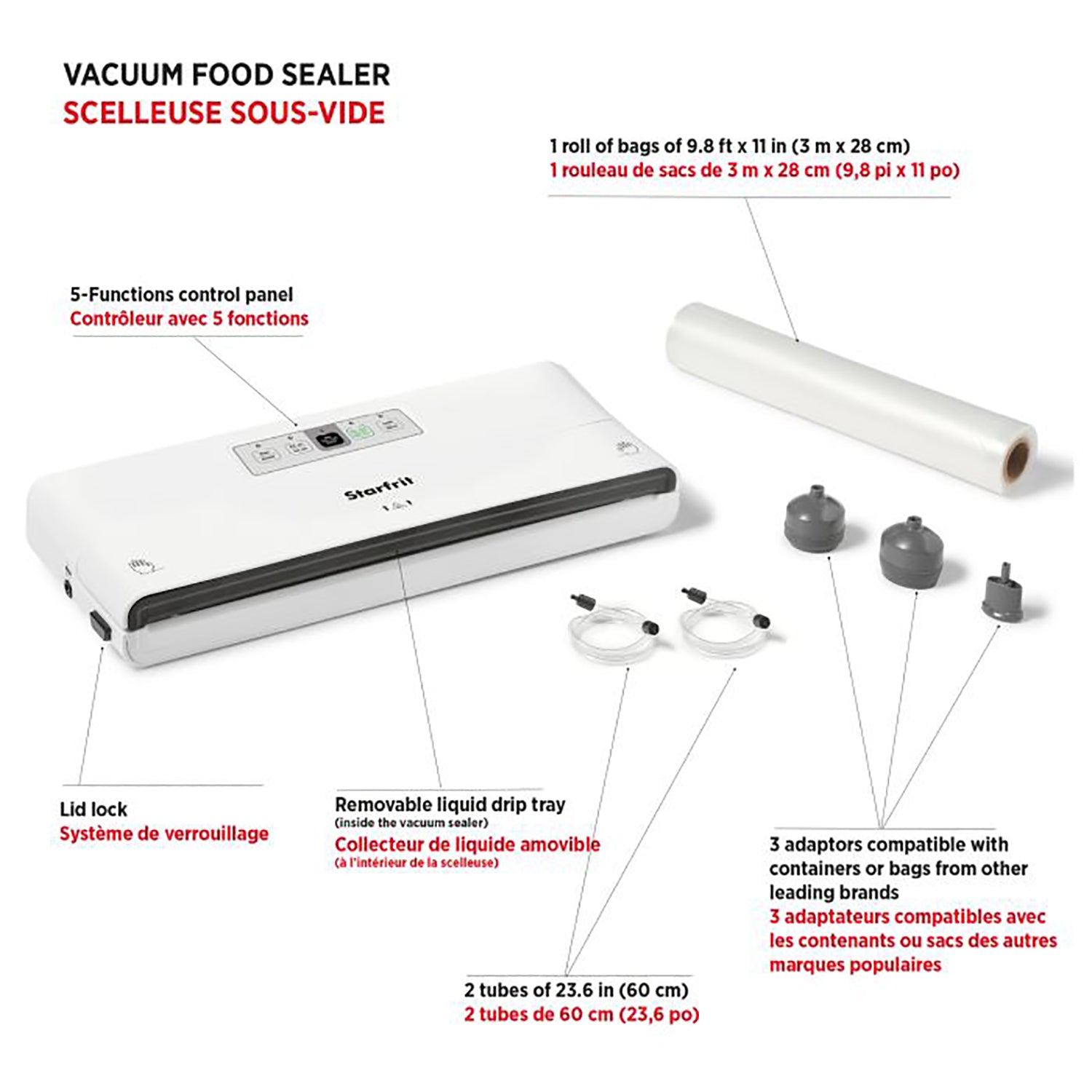 Starfrit - Machine à Emballer Sous-Vide pour Aliment, Comprend 1 Rouleau de Sac, Blanc - Simple Boutique
