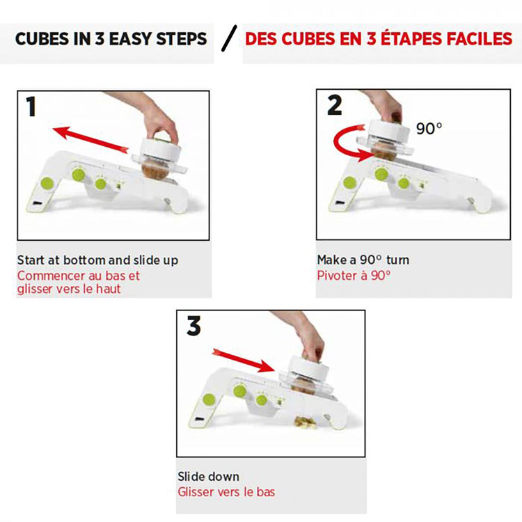 Starfrit - Mandoline PRO à Cubes, 4 Lames et Râpes Interchangeables, Pieds Antidérapants, Vert - Simple Boutique