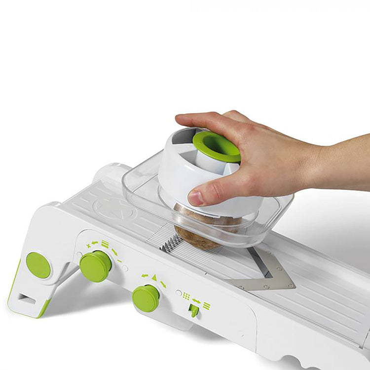 Starfrit - Mandoline PRO à Cubes, 4 Lames et Râpes Interchangeables, Pieds Antidérapants, Vert - Simple Boutique