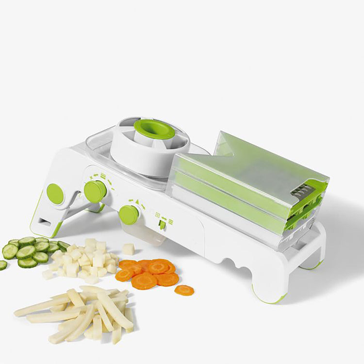 Starfrit - Mandoline PRO à Cubes, 4 Lames et Râpes Interchangeables, Pieds Antidérapants, Vert - Simple Boutique