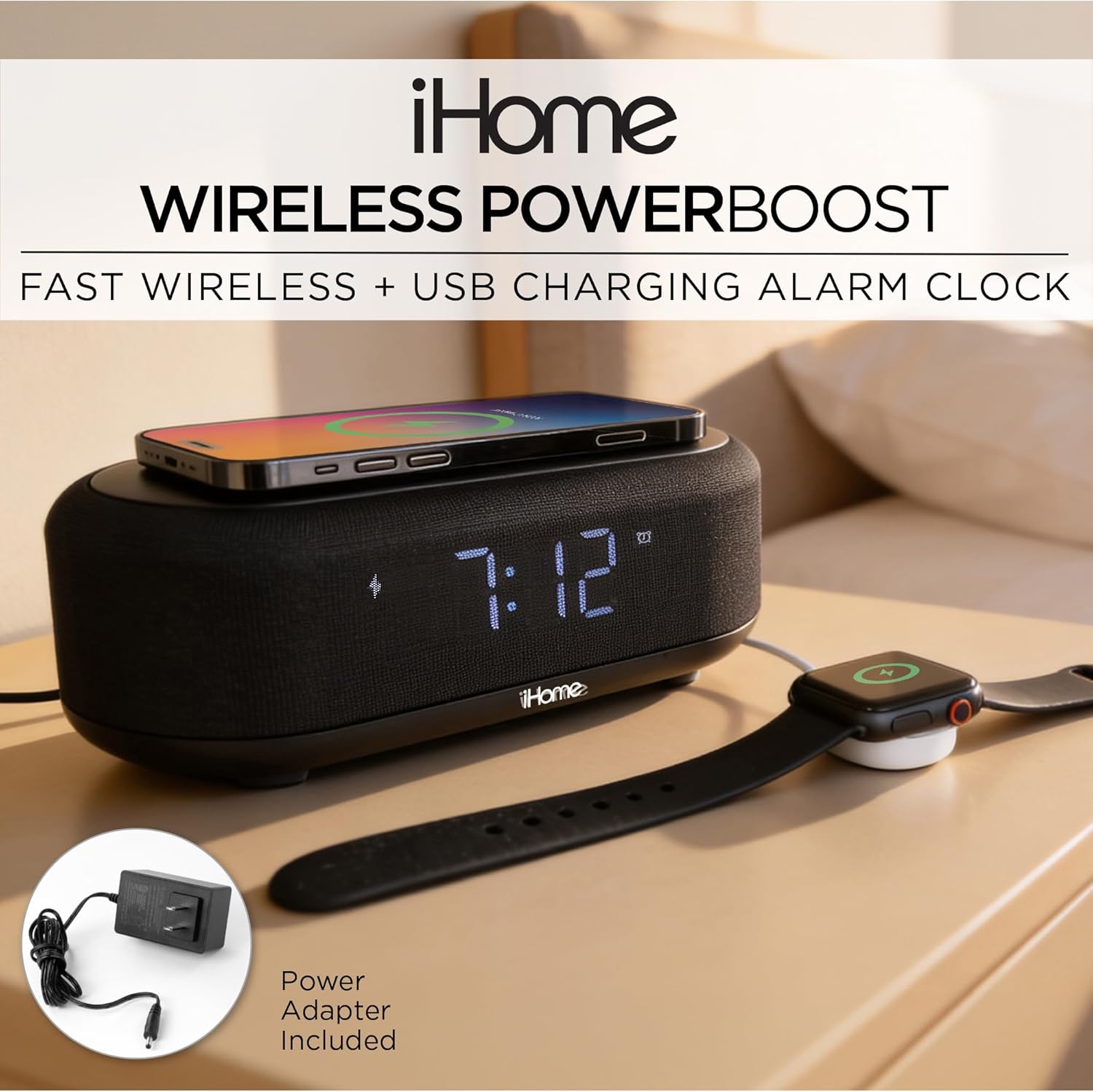 Station de Recharge Sans Fil et Réveil Numérique Bluetooth avec Éclairage - iBTW112 - Simple Boutique