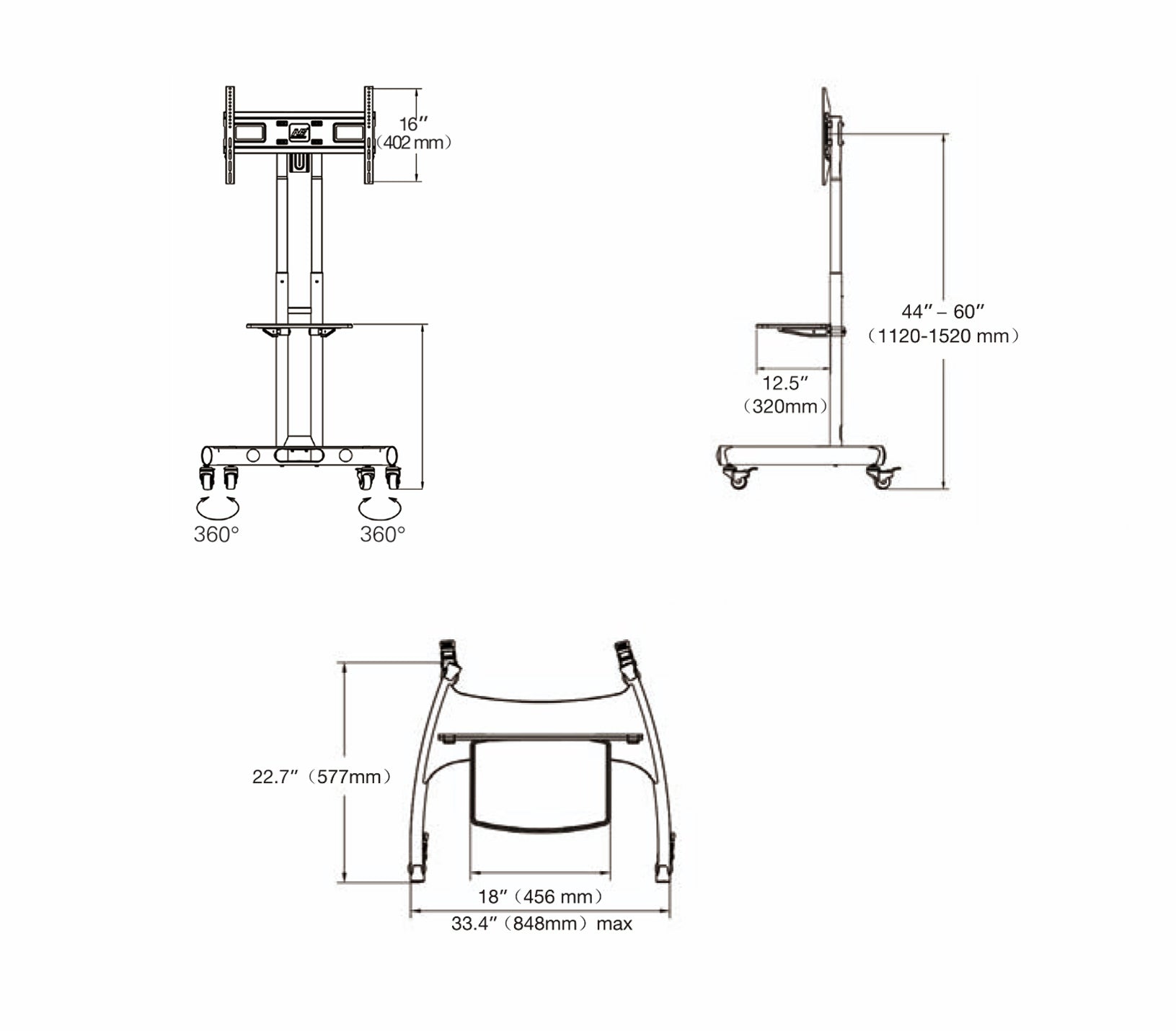 Support TV Portatif Sur Roulettes Ajustable En Hauteur LED PLASMA LCD 32" À 65" - Simple Boutique