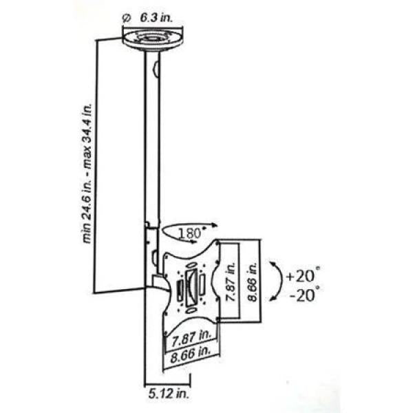 Support de Plafond Pivotant pour Téléviseur de 23 à 42 po, jusqu'à 30 kg, Noir - VMC42-04198 - Simple Boutique