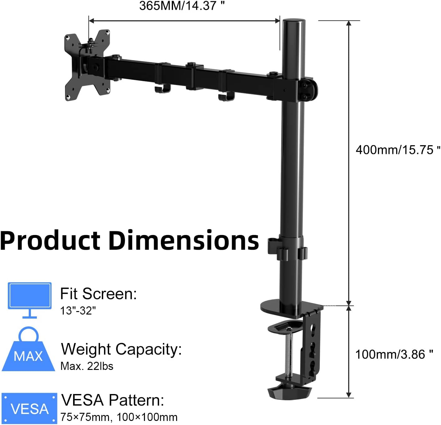 Support de bureau 1 bras articulé pour TV / Moniteur 13 - 32 po - Simple Boutique