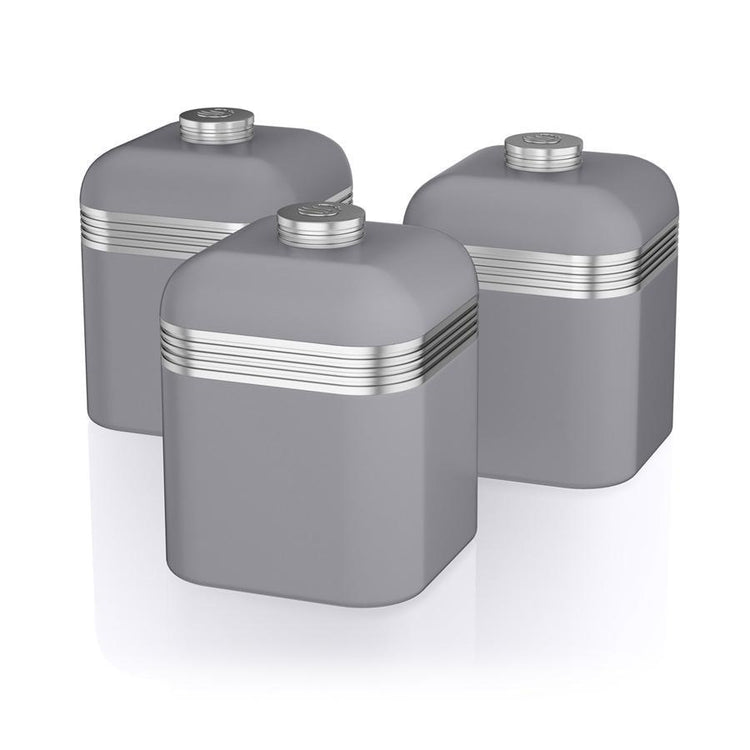 Swan Ensemble de 3 Boites de Rangement Rétro, Capacité de 1 Litre, Gris - Simple Boutique