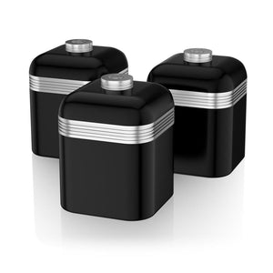 Swan Ensemble de 3 Boites de Rangement Rétro, Capacité de 1 Litre, Noir - Simple Boutique