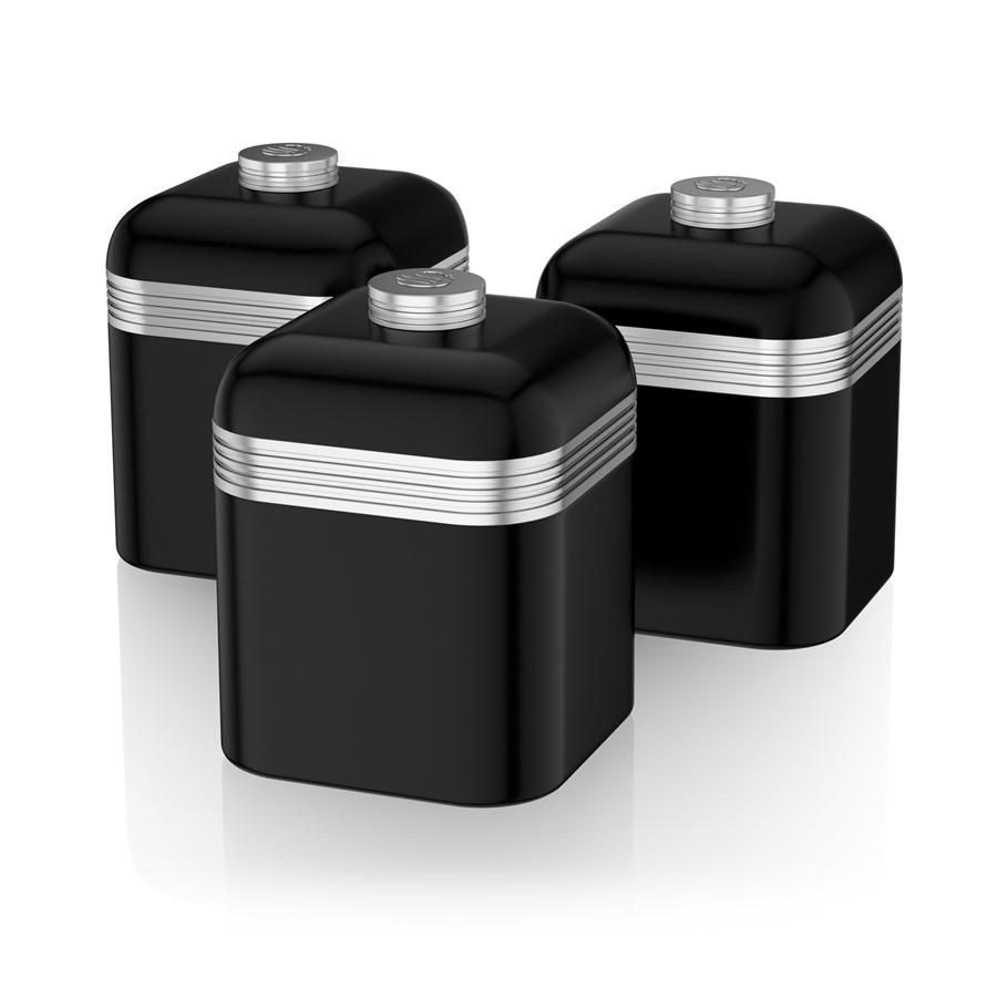 Swan Ensemble de 3 Boites de Rangement Rétro, Capacité de 1 Litre, Noir - Simple Boutique