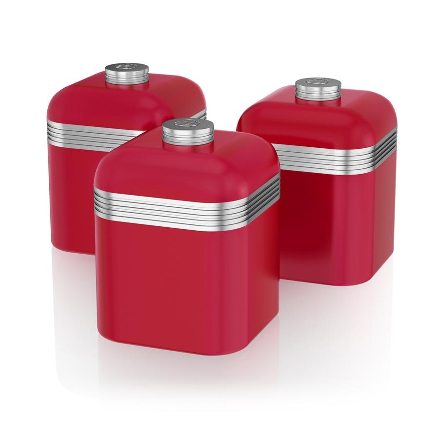 Swan - Ensemble de 3 Boites de Rangement Rétro, Capacité de 1 Litre, Rouge - Simple Boutique