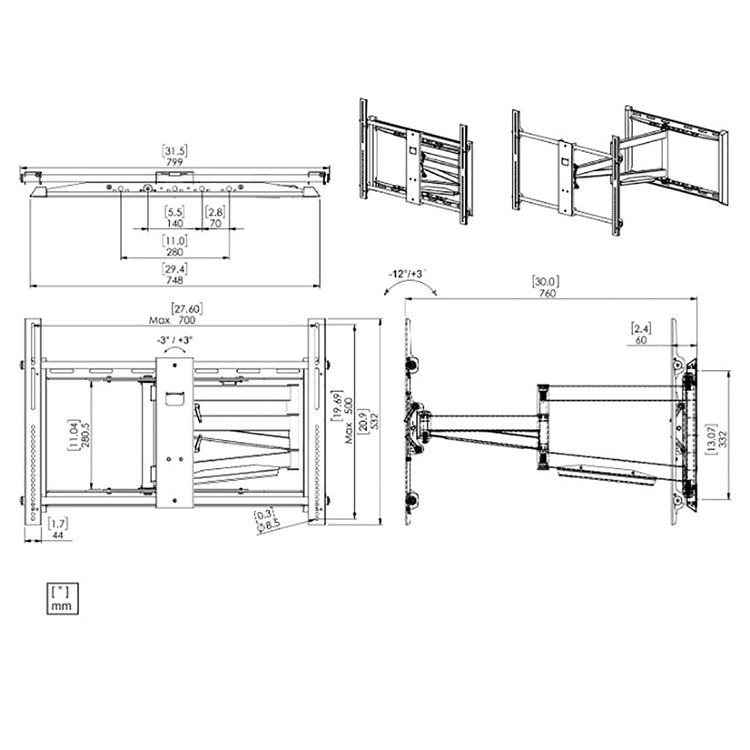 SyncMount - Support Mural à Mouvement Complet pour Téléviseur à Double Tige, Pour Écran de 55" à 90" - Simple Boutique