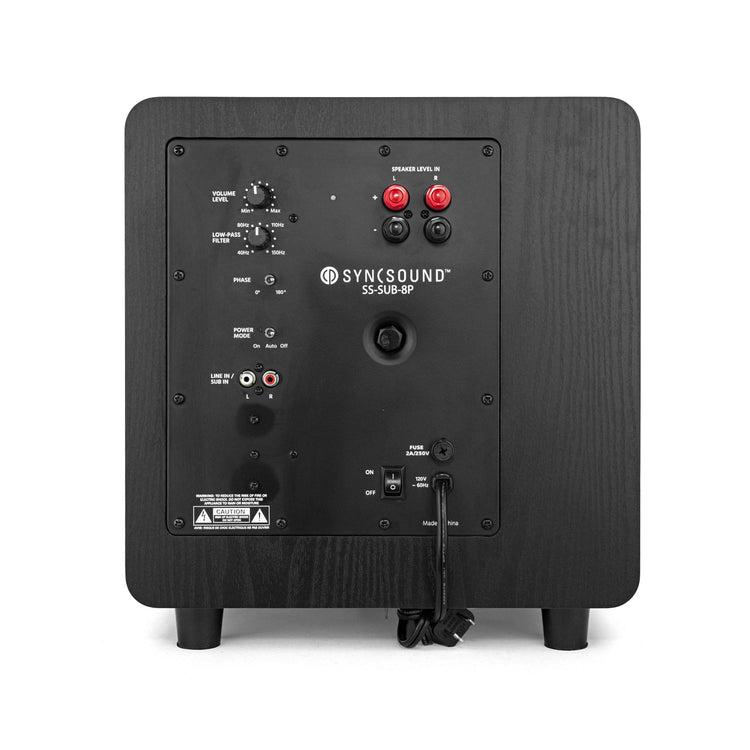 SyncSound Caisson De Graves Haute Performance Amplifié 8 Pouces 100W Noir SS-SUB-8P - Simple Boutique
