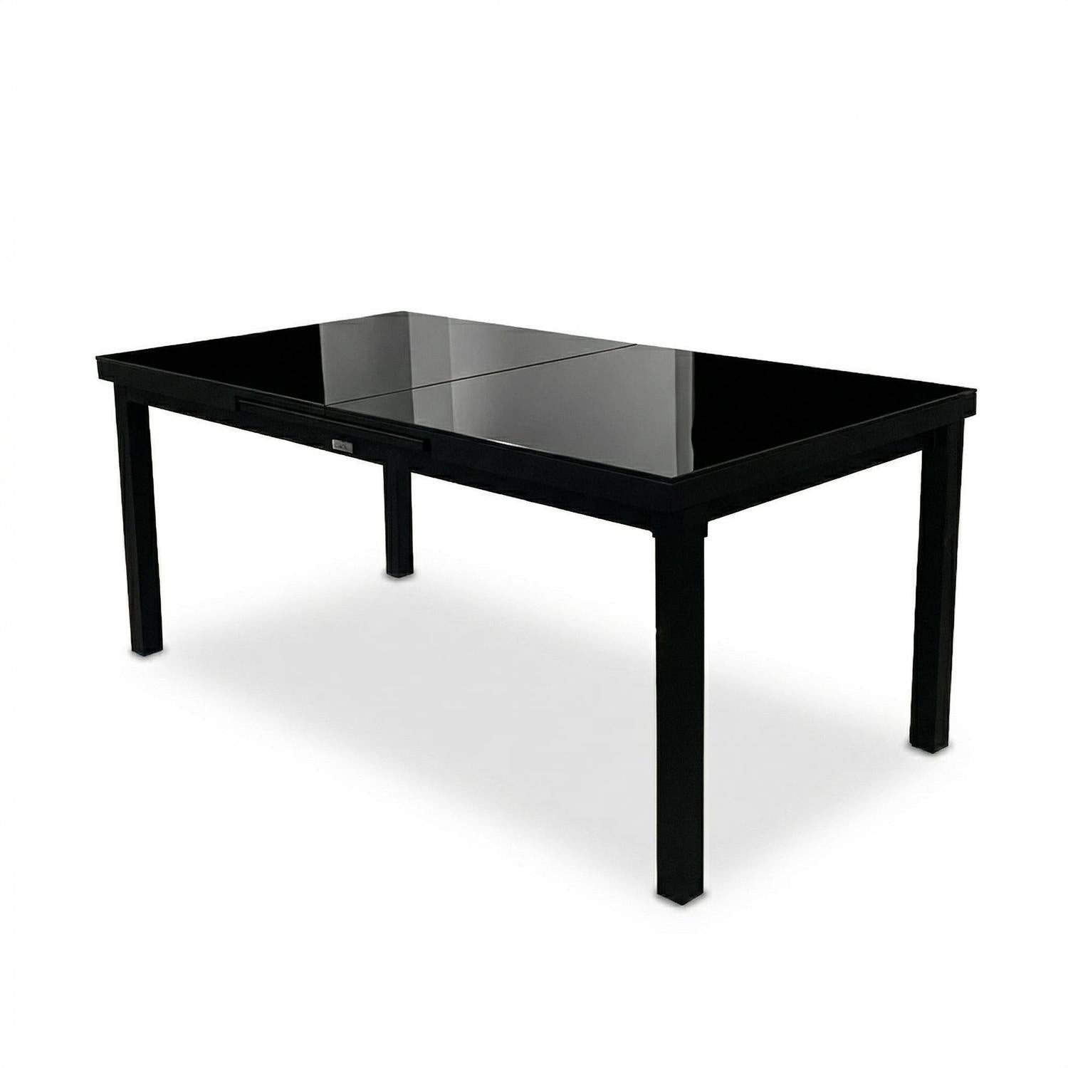 Table patio extensible Jade 71" à 95" – Verre givré haut de gamme, noir - Simple Boutique