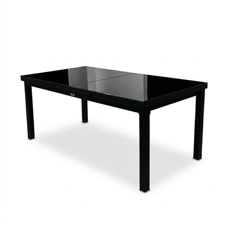 Table patio extensible Jade 71" à 95" – Verre givré haut de gamme, noir - Simple Boutique