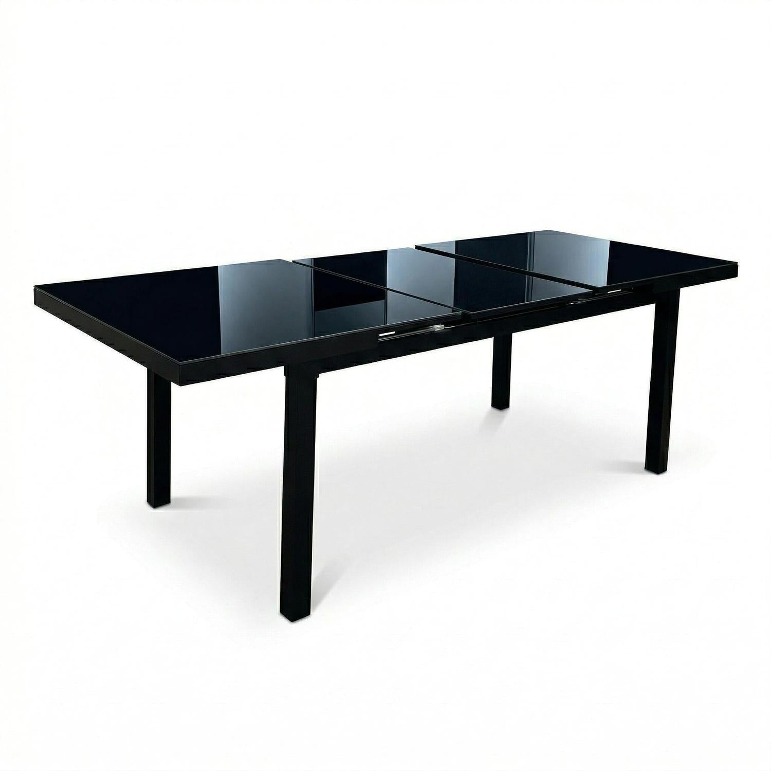 Table patio extensible Jade 71" à 95" – Verre givré haut de gamme, noir - Simple Boutique