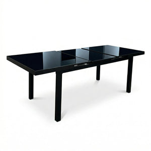 Table patio extensible Jade 71" à 95" – Verre givré haut de gamme, noir - Simple Boutique