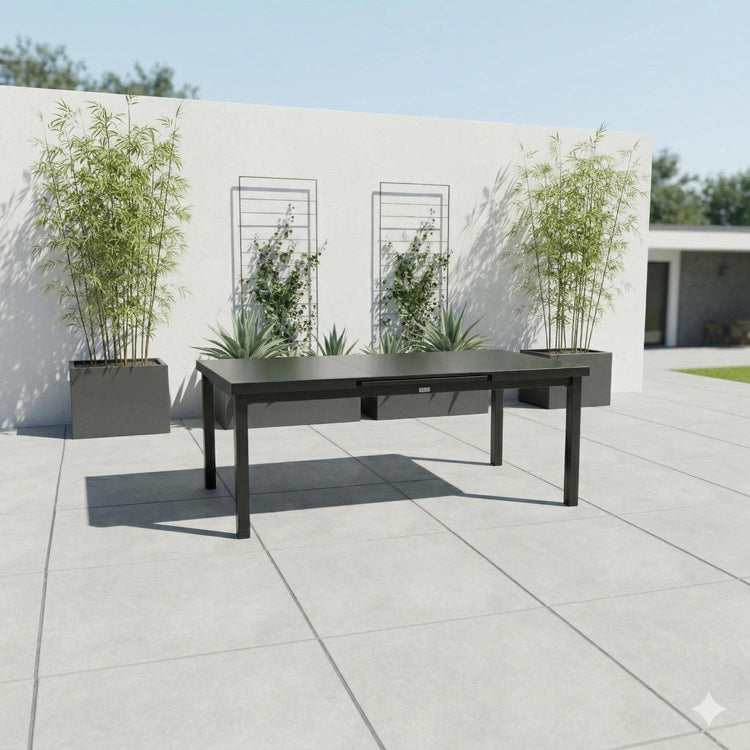 Table patio extensible Jade 71" à 95" – Verre givré haut de gamme, noir - Simple Boutique