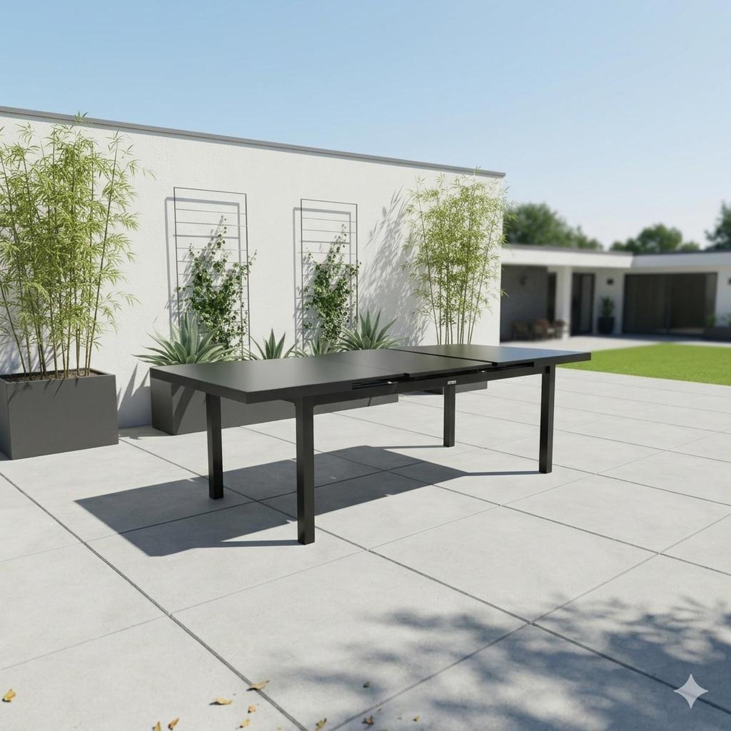Table patio extensible Jade 71" à 95" – Verre givré haut de gamme, noir - Simple Boutique