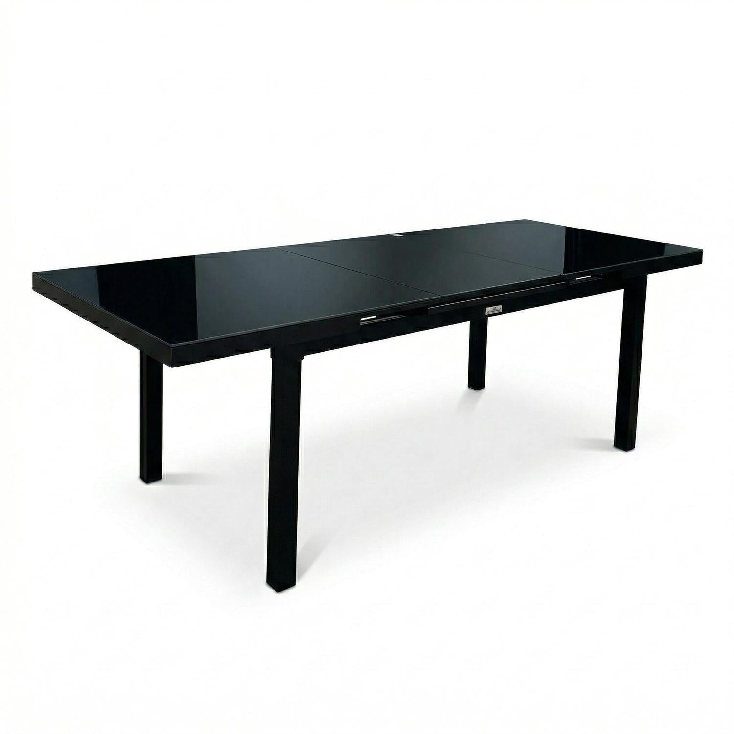 Table patio extensible Jade 71" à 95" – Verre givré haut de gamme, noir - Simple Boutique