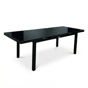 Table patio extensible Jade 71" à 95" – Verre givré haut de gamme, noir - Simple Boutique