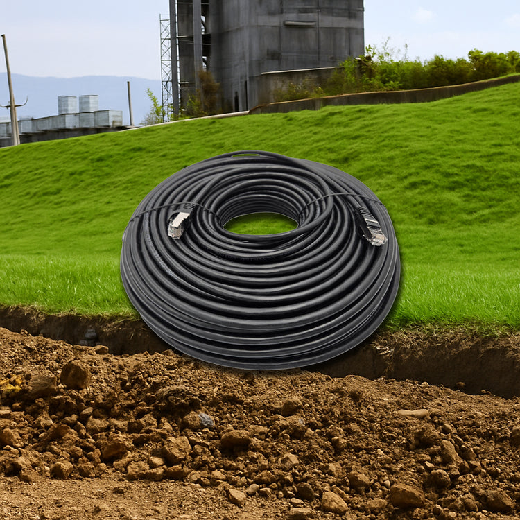 TechCraft Câble Réseau 50 pi Extérieur Ethernet Cat7, Blindé, 600MHz, Résistant UV et Enterrement Direct, Noir - Simple Boutique