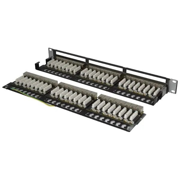 TechCraft Patch Panel blindé Cat6a haute densité 48 ports noir 19" 1U, Type 110 T568A ou T568B - Simple Boutique
