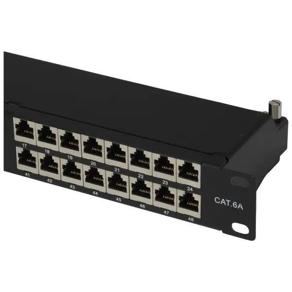 TechCraft Patch Panel blindé Cat6a haute densité 48 ports noir 19" 1U, Type 110 T568A ou T568B - Simple Boutique